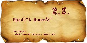 Mazák Bennó névjegykártya